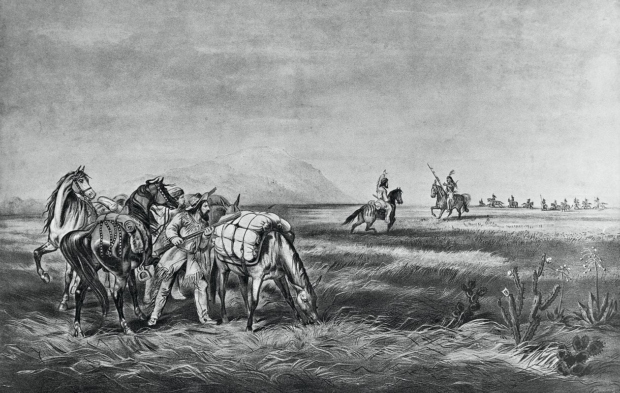 Fred eller krig, Möte mellan indianerna och vita jägare, utgiven av Colin Simkin av Currier and Ives