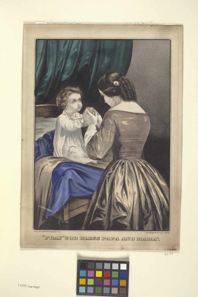 "Pray" God Bless Papa And Mama" (handfärgad litografi) av N. and Ives J.M. (1824 95) Currier