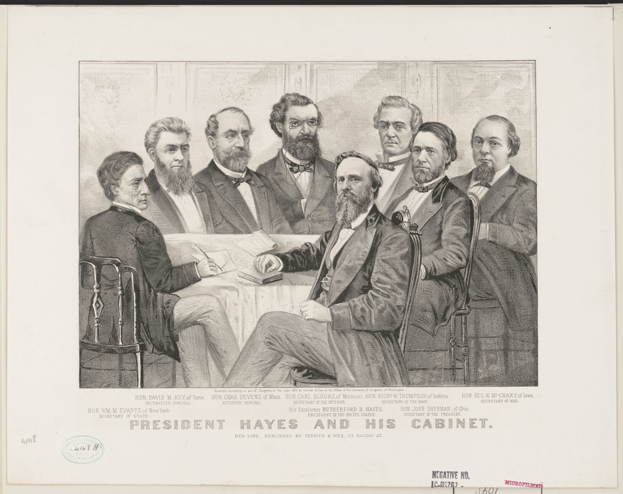 President Hayes och hans kabinett, ca 1877 (litho) av Currier and Ives