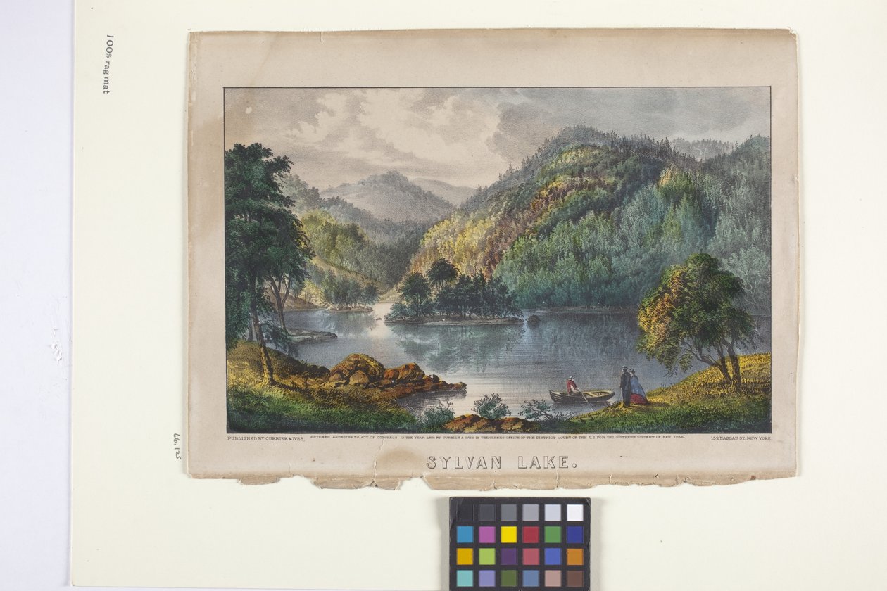 Sylvan Lake (handfärgad litografi) av N. and Ives J.M. (1824 95) Currier