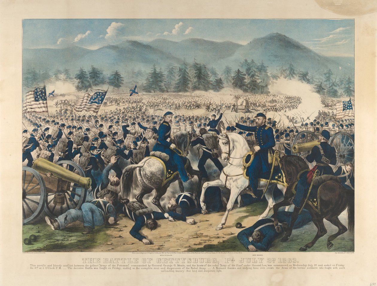 Slaget vid Gettysburg, Pa., 3 juli av Currier and Ives