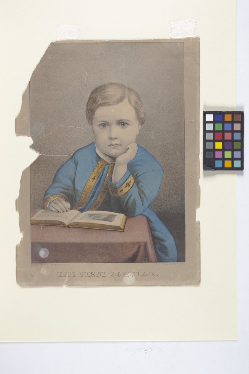 The First Scholar (handfärgad litografi) av N. and Ives J.M. (1824 95) Currier