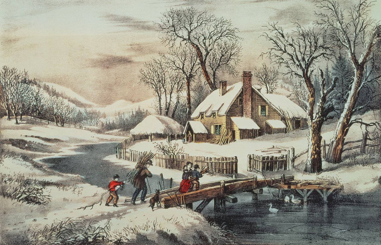The Ingleside Winter, pub. av Currier & Ives (tryck) av N. Currier and Ives J.M.