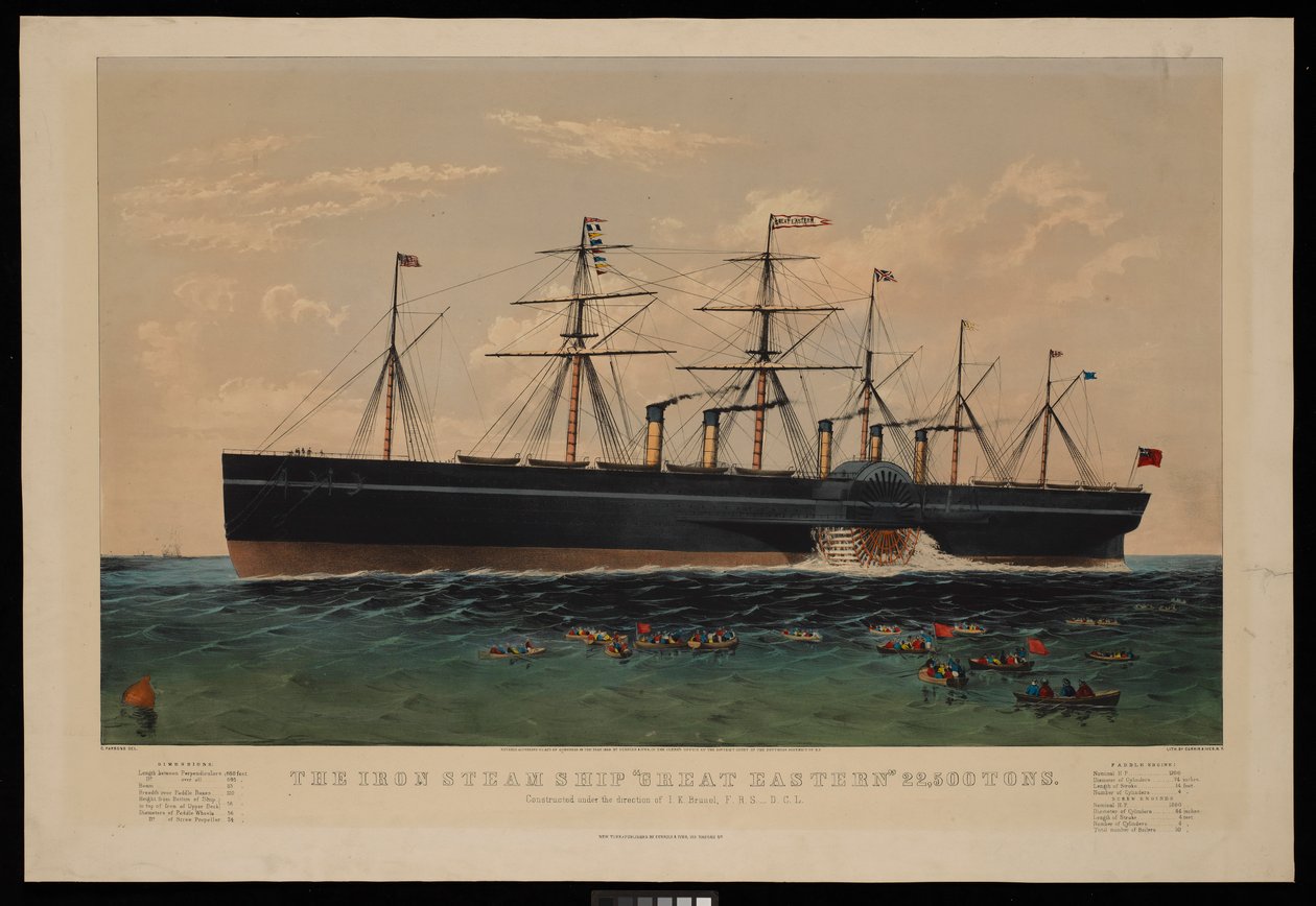 Järnångfartyget Great Eastern... Konstruerad under ledning av I K Brunel... av N. and Ives J.M. (1824 95) Currier
