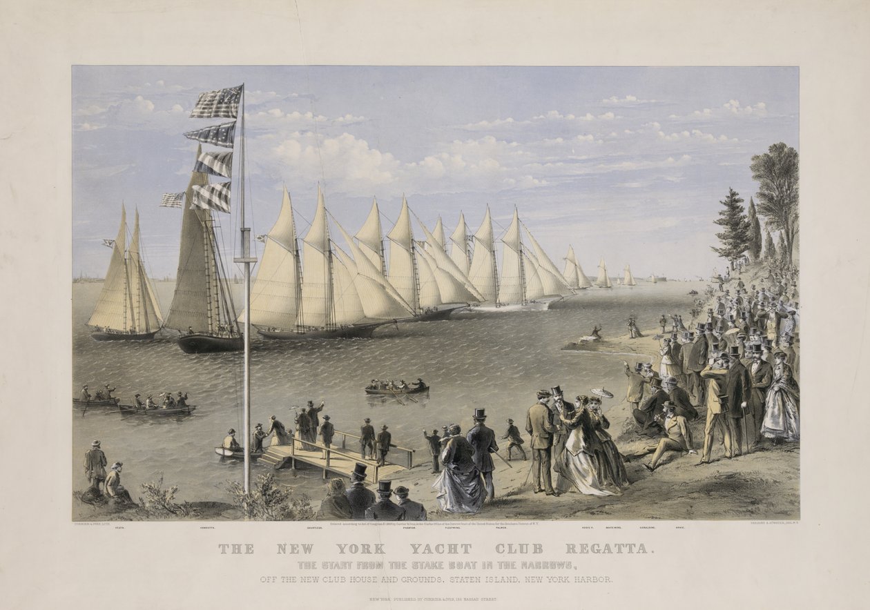 New York yacht club regatta, ca 1869 (färglitografi) av Currier and Ives