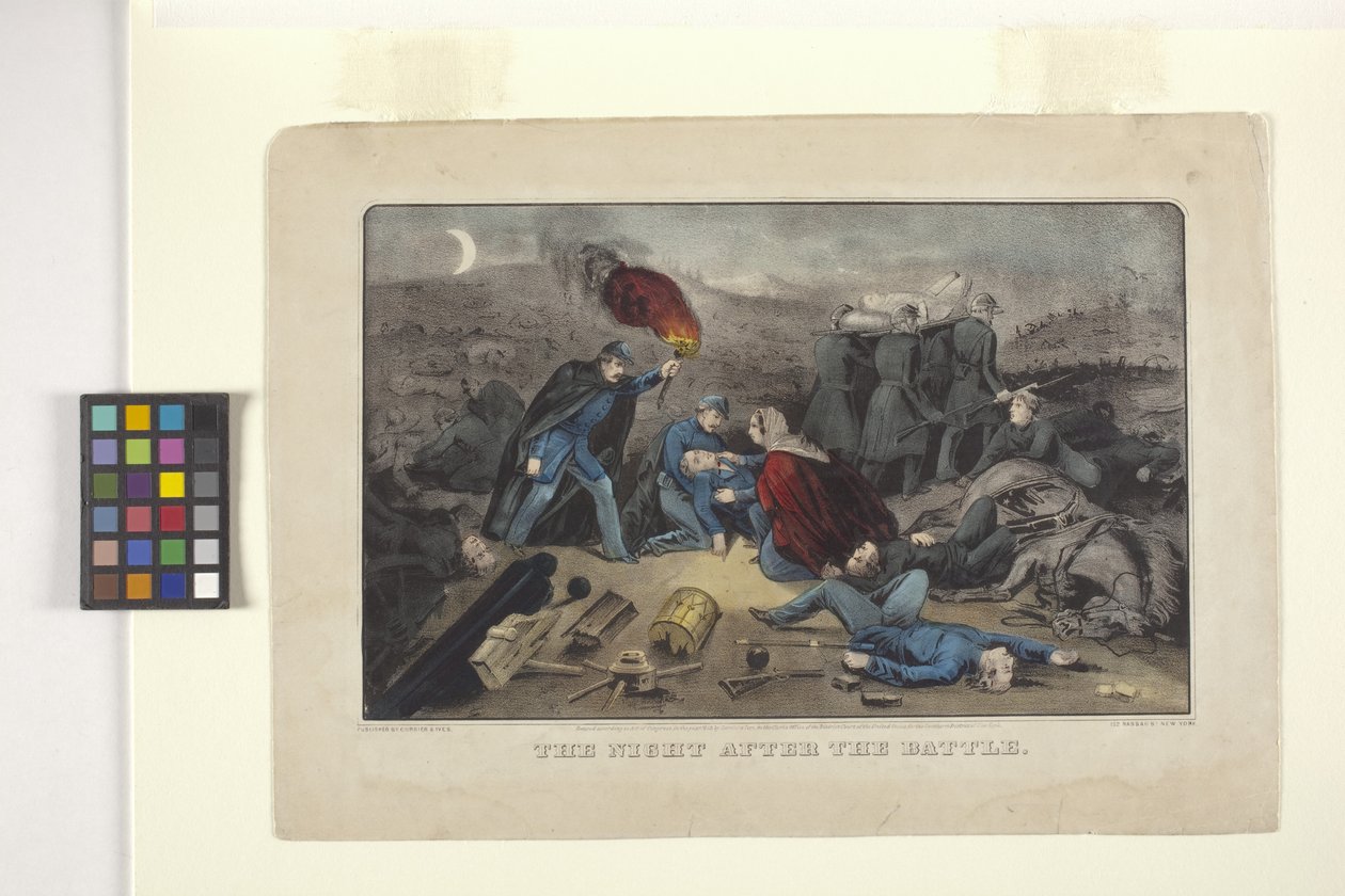 Natten efter slaget (handfärgad litografi) av N. and Ives J.M. (1824 95) Currier
