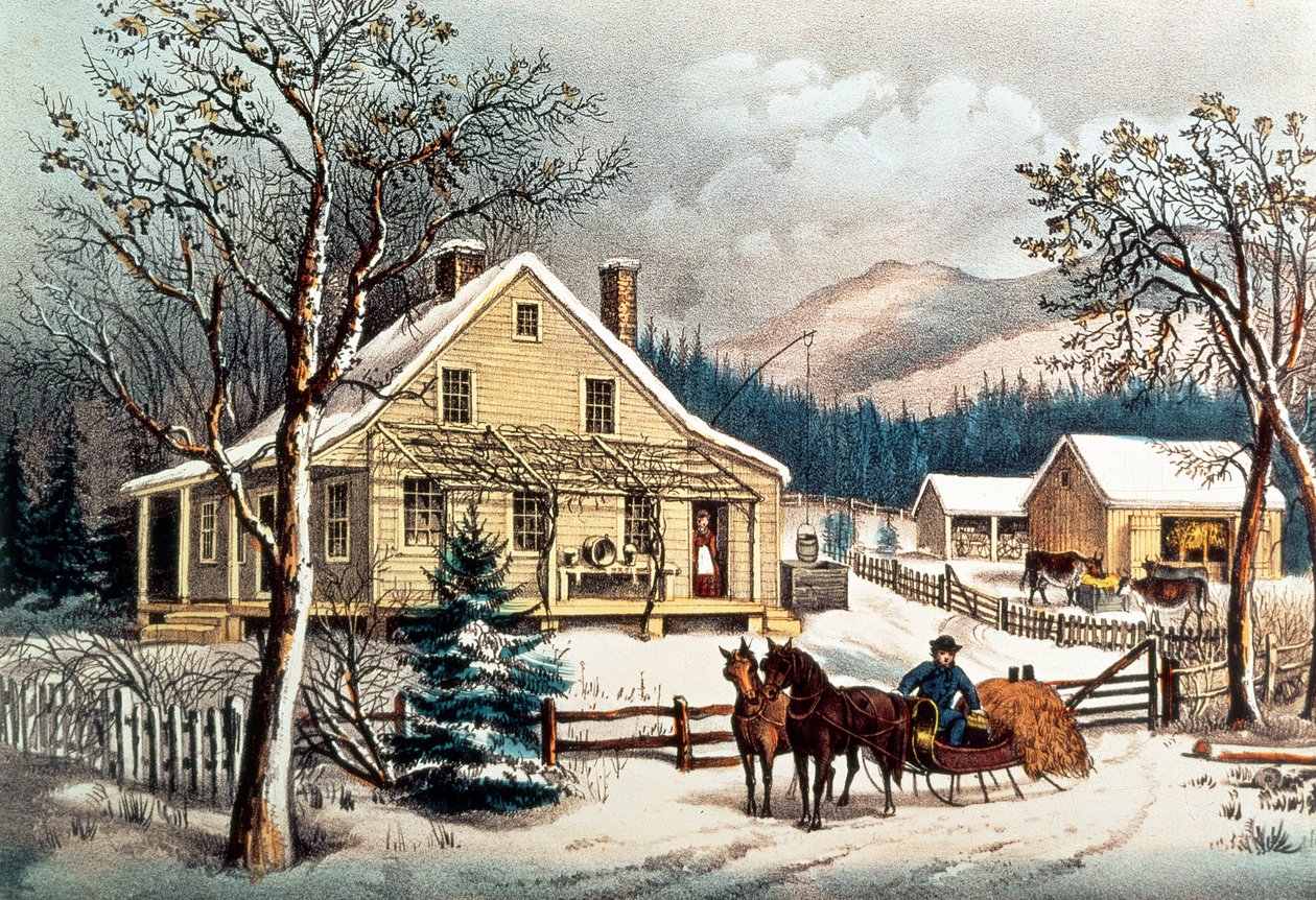 The Old Farm House, pub. av Currier & Ives av N. Currier and Ives J.M.