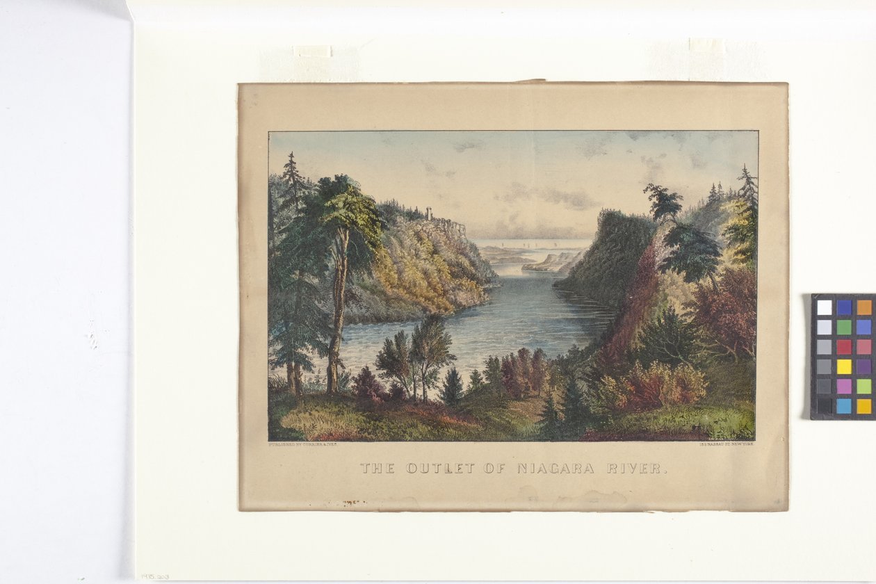 Niagaraflodens utlopp (handfärgad litografi) av N. and Ives J.M. (1824 95) Currier