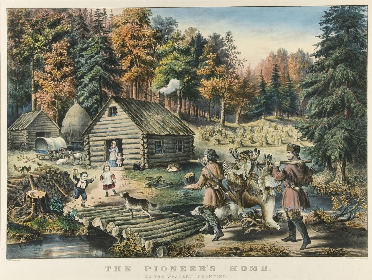 Pionjärens hem vid västra gränsen av Currier and Ives