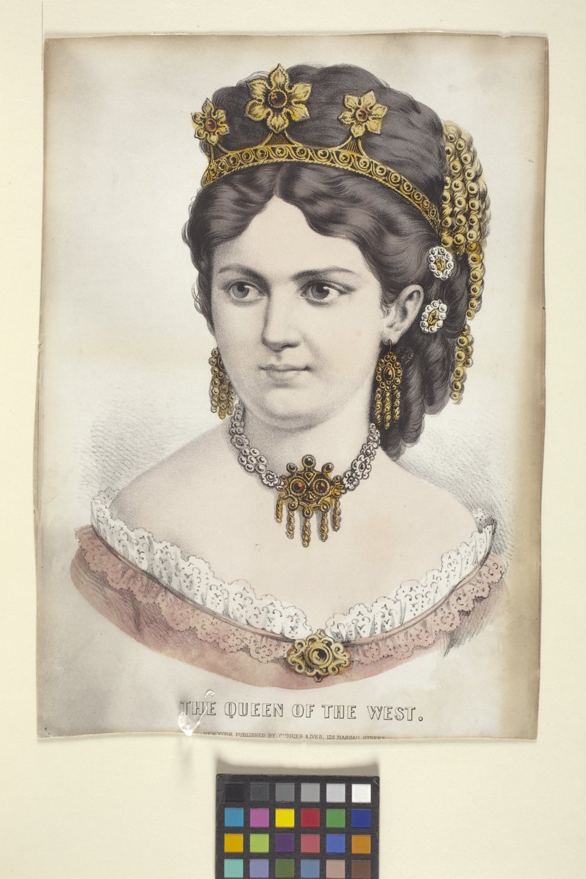 The Queen of the West (handfärgad litografi) av N. and Ives J.M. (1824 95) Currier