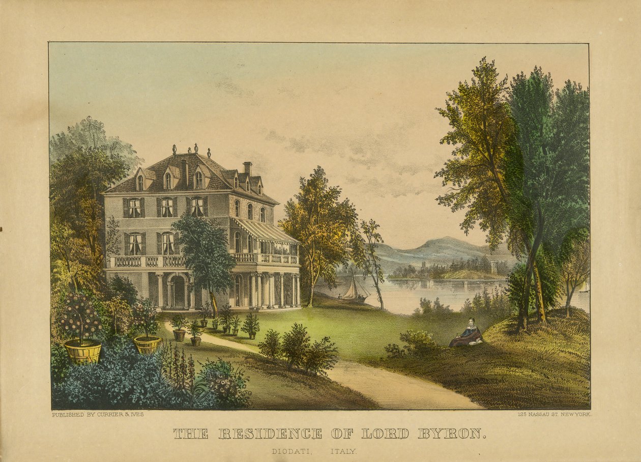 The Residence of Lord Byron (handfärgad litografi) av Currier and Ives