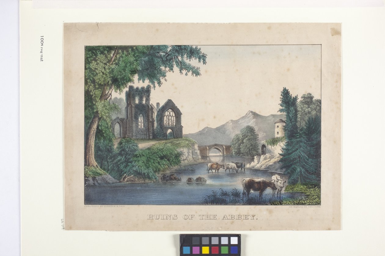 The Ruins of the Abbey (handfärgad litografi) av N. and Ives J.M. (1824 95) Currier
