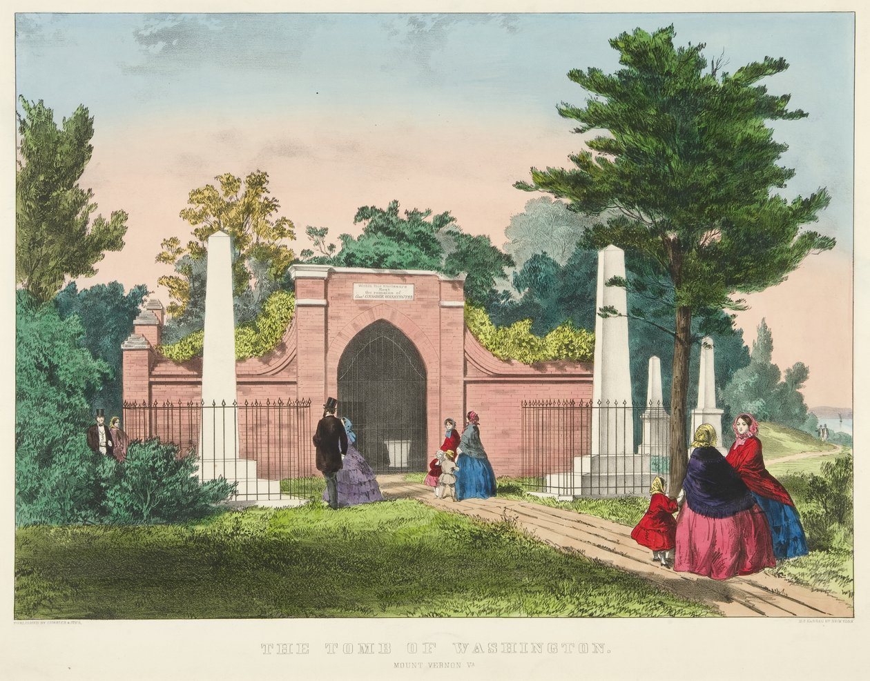 The Tomb of Washington, Mount Vernon, Virginia (färglitografi) av Currier and Ives