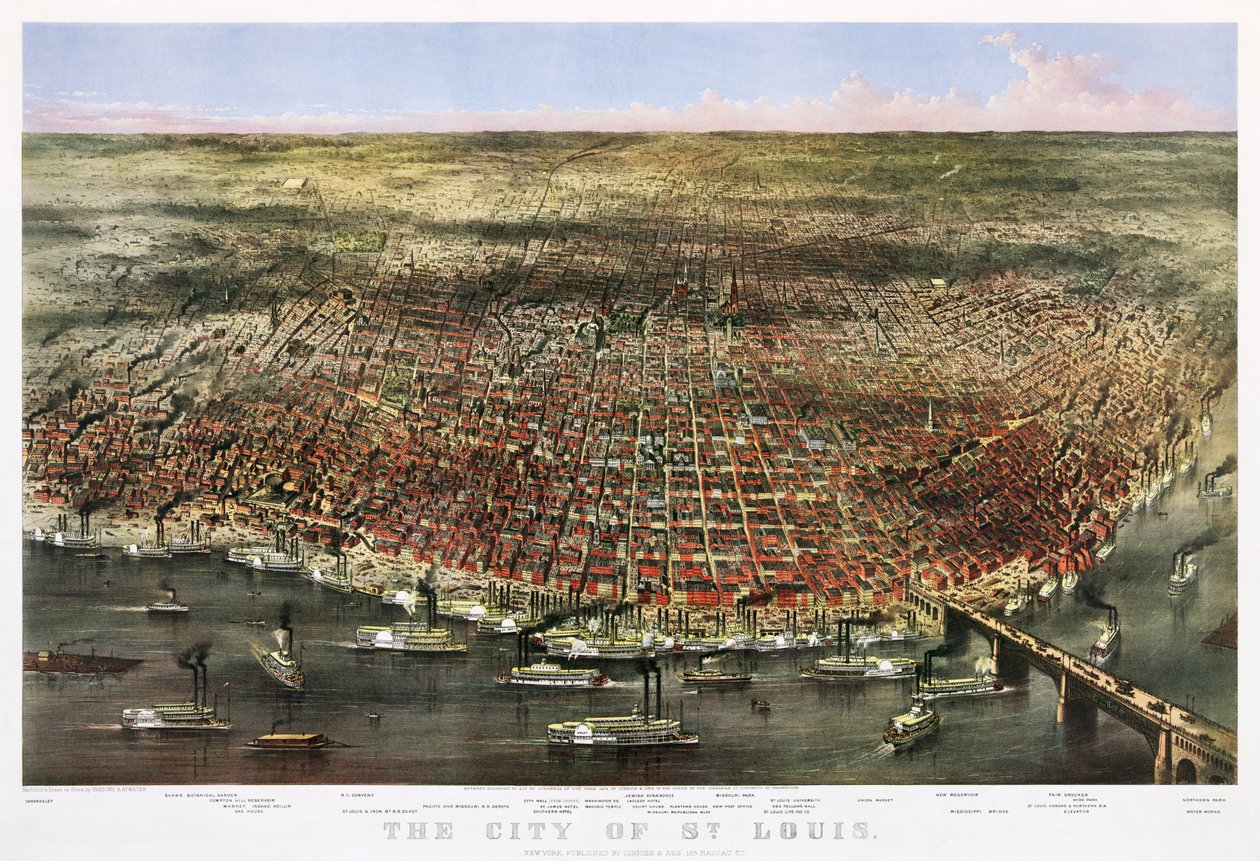 Staden St. Louis, ca 1874 (färglitografi) av Currier and Ives