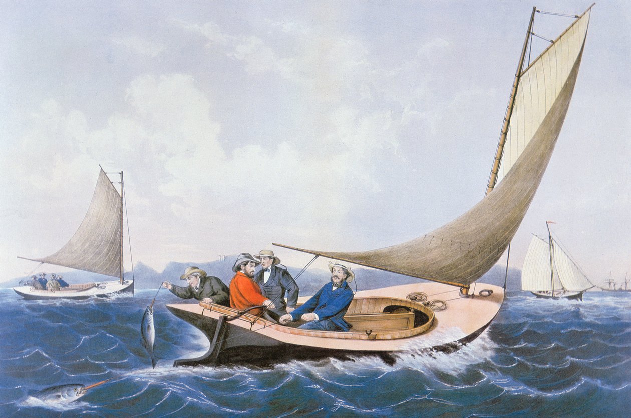Trolling efter blå fisk utanför Maines kust av Currier and Ives