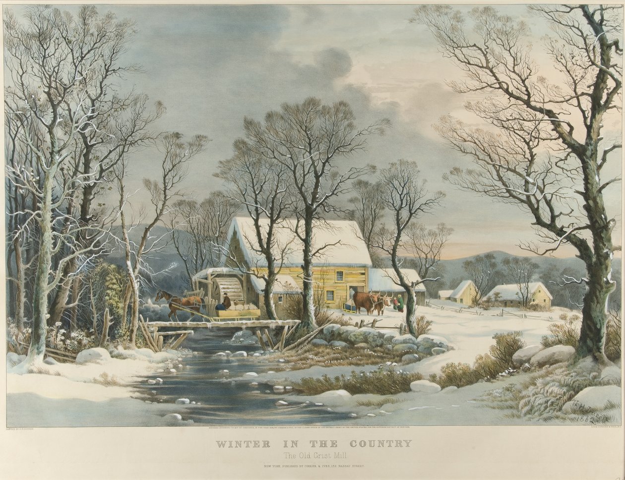 Vinter på landet, The Old Grist Mill av Currier and Ives