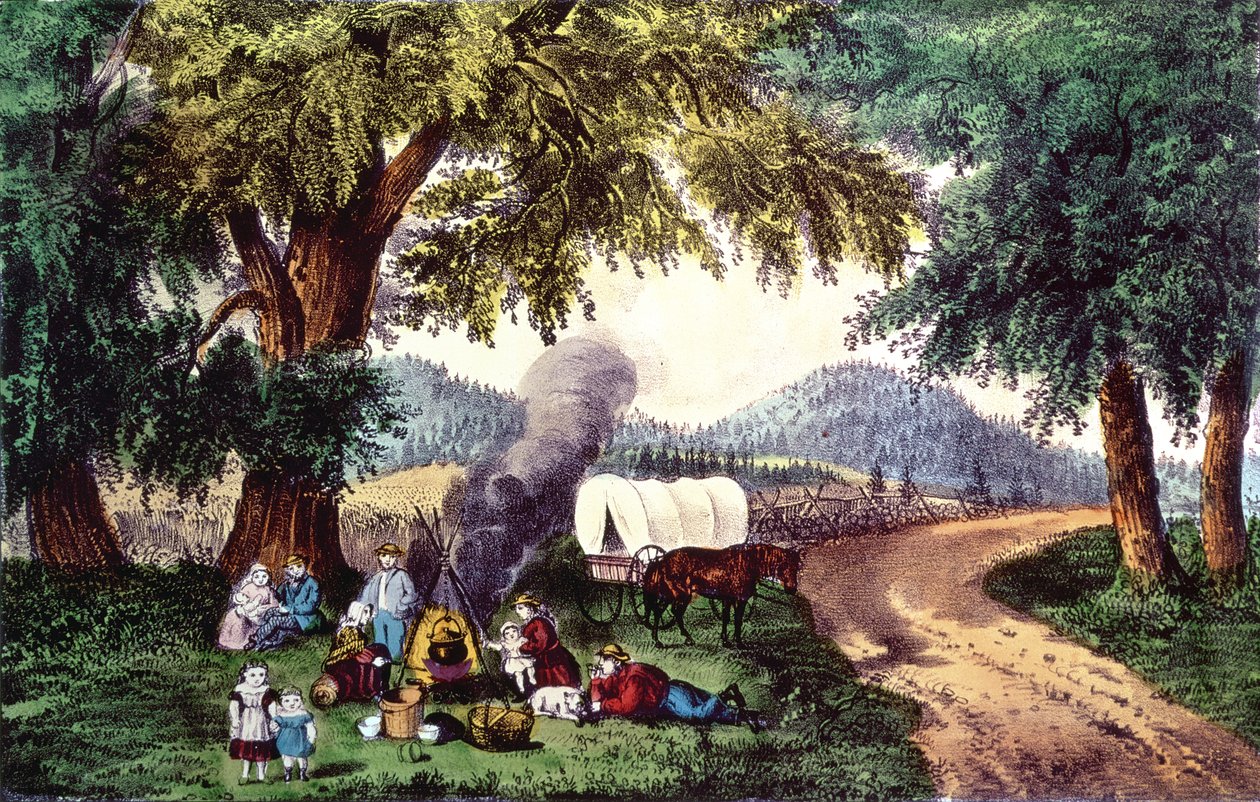 Ett stopp vid vägkanten (tryck) av N. and Ives, J.M. Currier