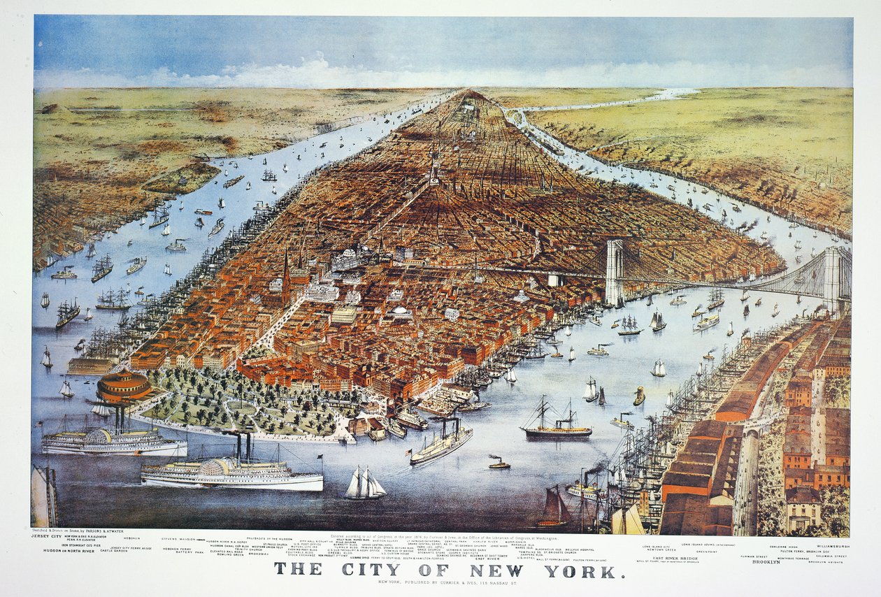Staden New York, 1876 av N. and Ives, J.M. Currier