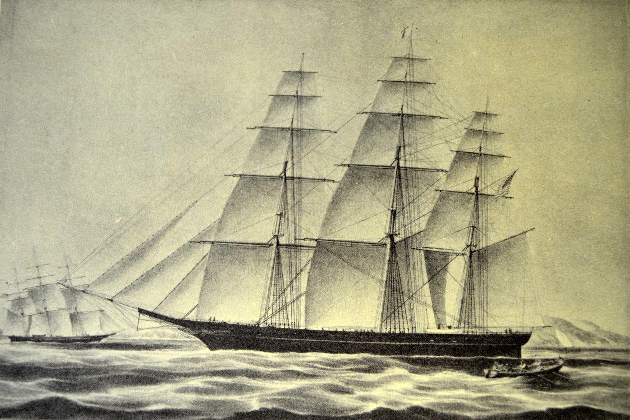 Currier & Ives Illustration 1800-talet. Clipperskeppet Hurricane av N. and Ives, J.M. Currier