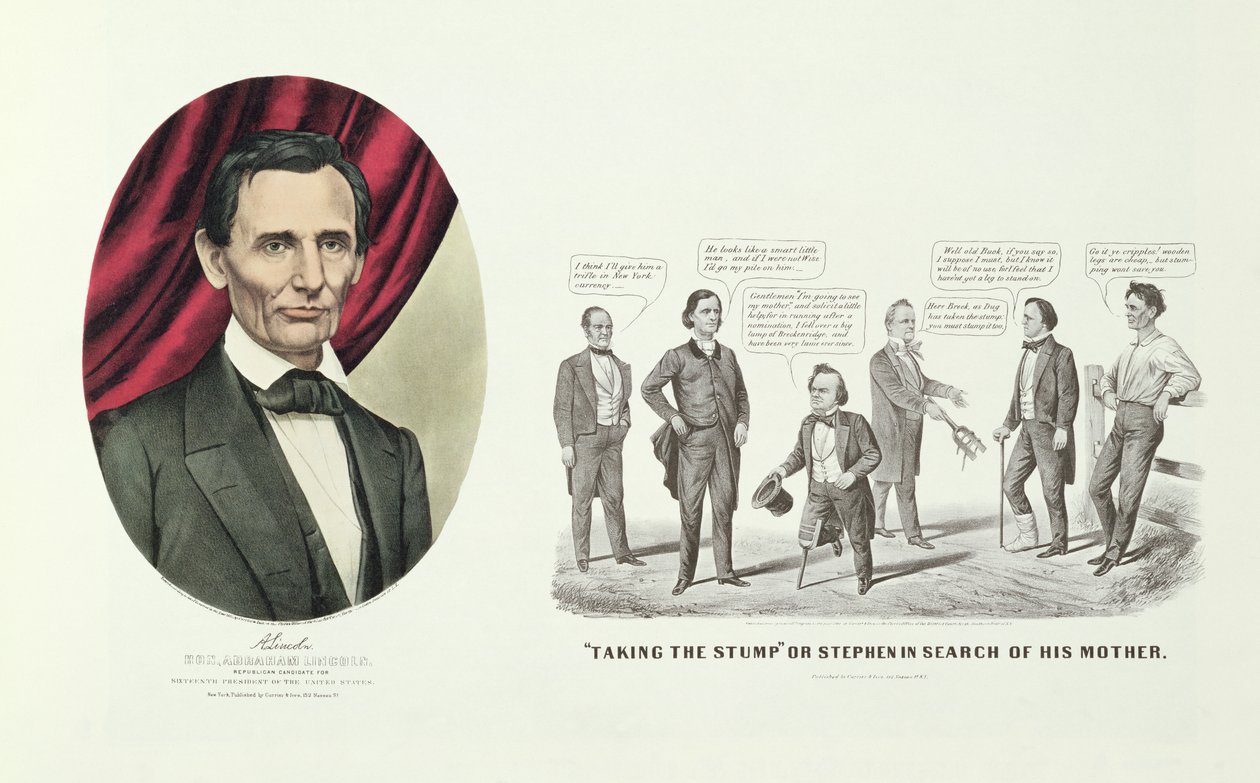 Hon. Abraham Lincoln, USA:s 16:e president, 1860 av N. and Ives, J.M. Currier