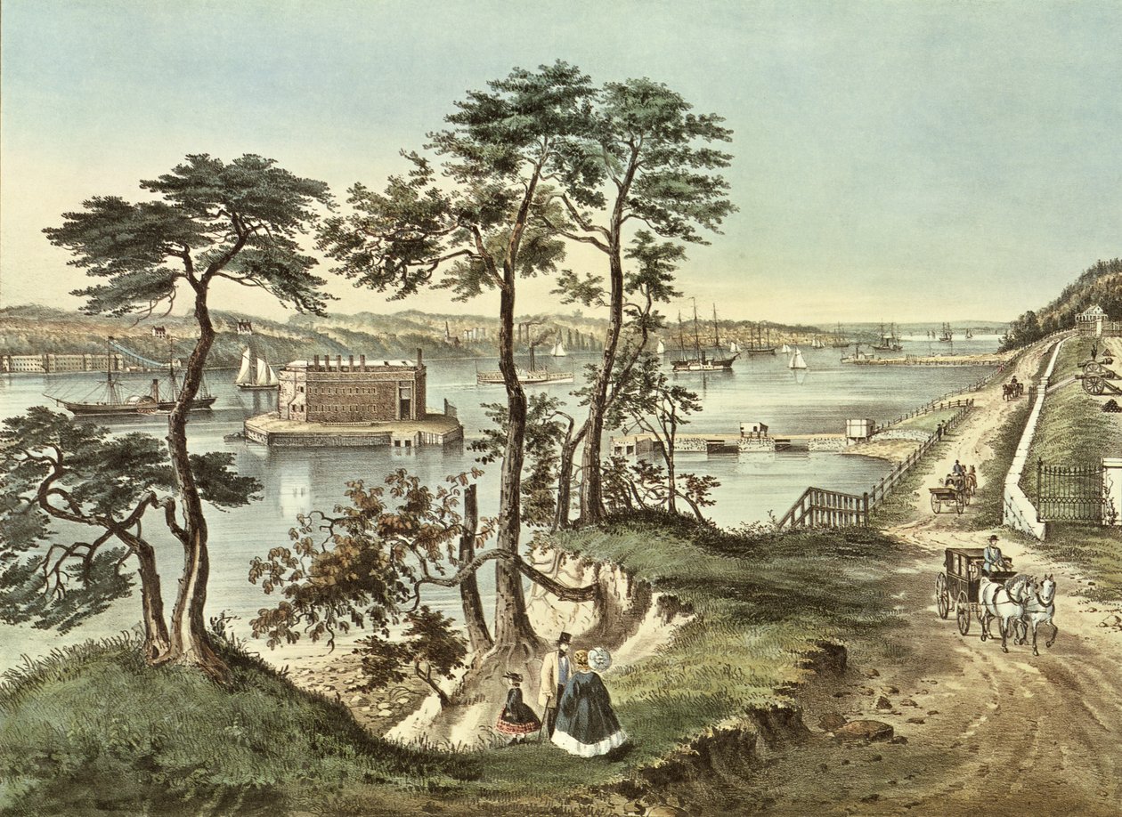 Staten Island och Narrows från Fort Hamilton av N. and Ives, J.M. Currier