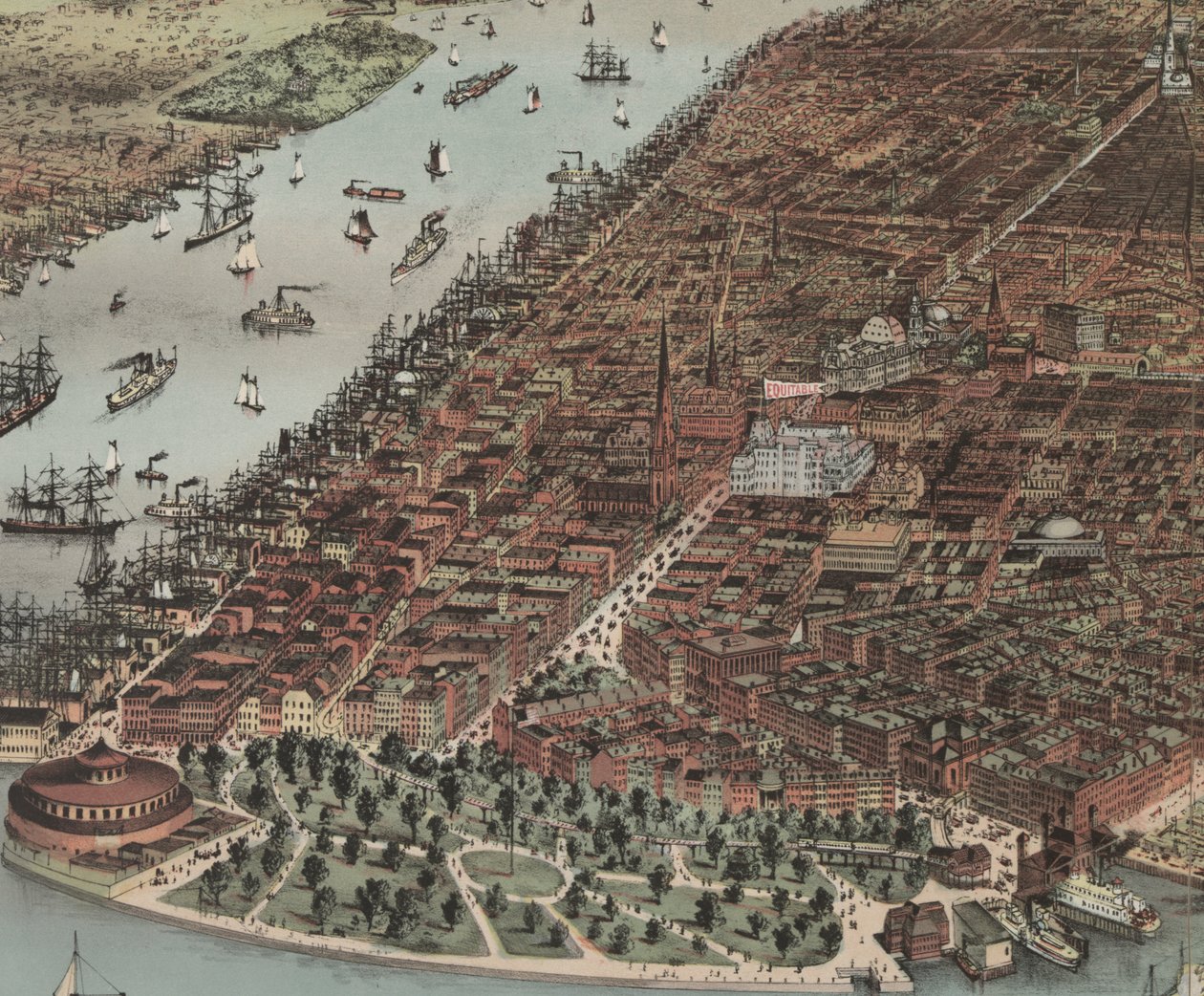 Staden New York (detalj), 1883 av N. and Ives, J.M. Currier