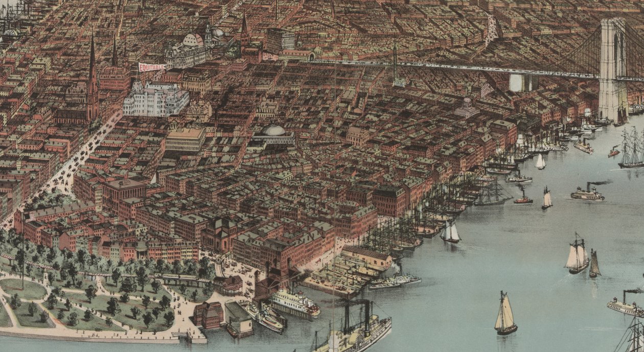 Staden New York (detalj), 1883 av N. and Ives, J.M. Currier