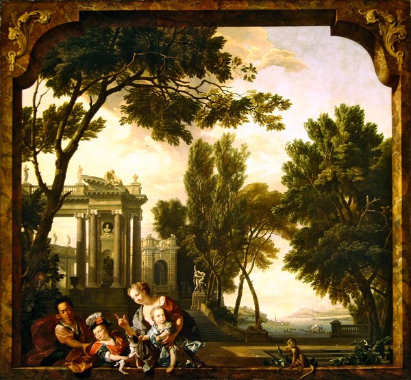 The Five Senses - Touch (olja på duk) av N. and Moucheron I. de Verkolje
