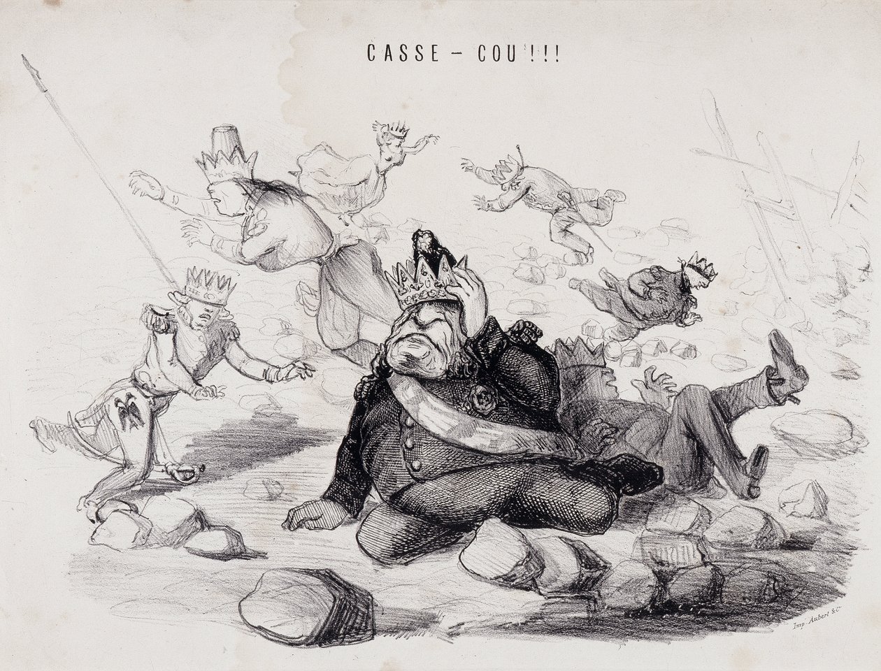 Dareneck!!! (Nackbrott). Litografi av Gabriel Aubert, tryckare i Paris som ger ut tidningen "La Caricature" av Nadar
