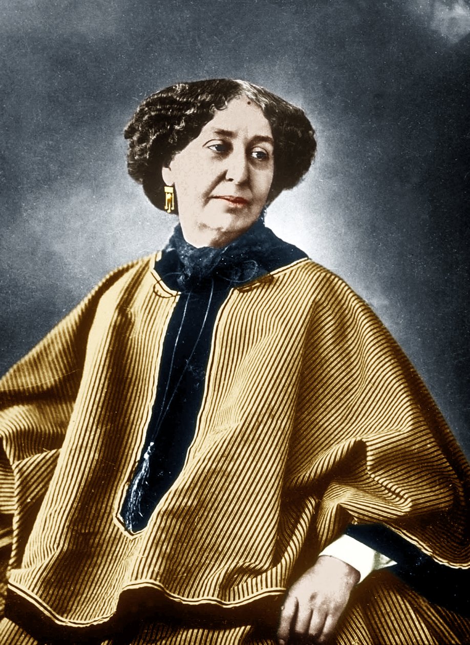 Franske författaren George Sand (Aurore Dupin 1804-1876) 1864, foto av Nadar, färgat dokument av Nadar