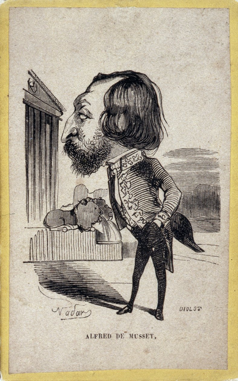 Porträttladdning av Alfred de Musset (1810-1857), fransk poet och dramatiker. Tecknad av Gaspard Felix Tournachon dit Felix Nadar (1820-1910). av Nadar