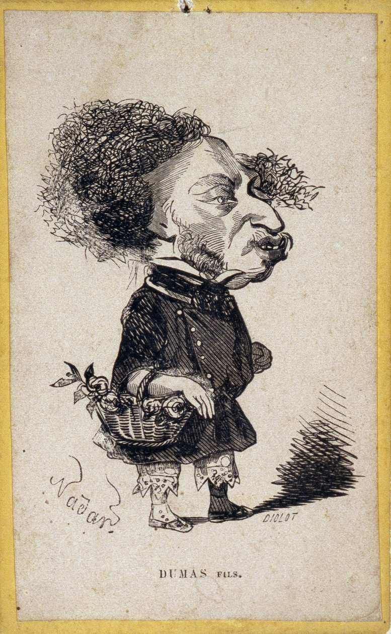 Porträttladdning (porträttladdning) av Alexandre Dumas Jr. (1824-1895), fransk författare. Tecknad av Gaspard Felix Tournachon dit Felix Nadar (1820-1910). av Nadar