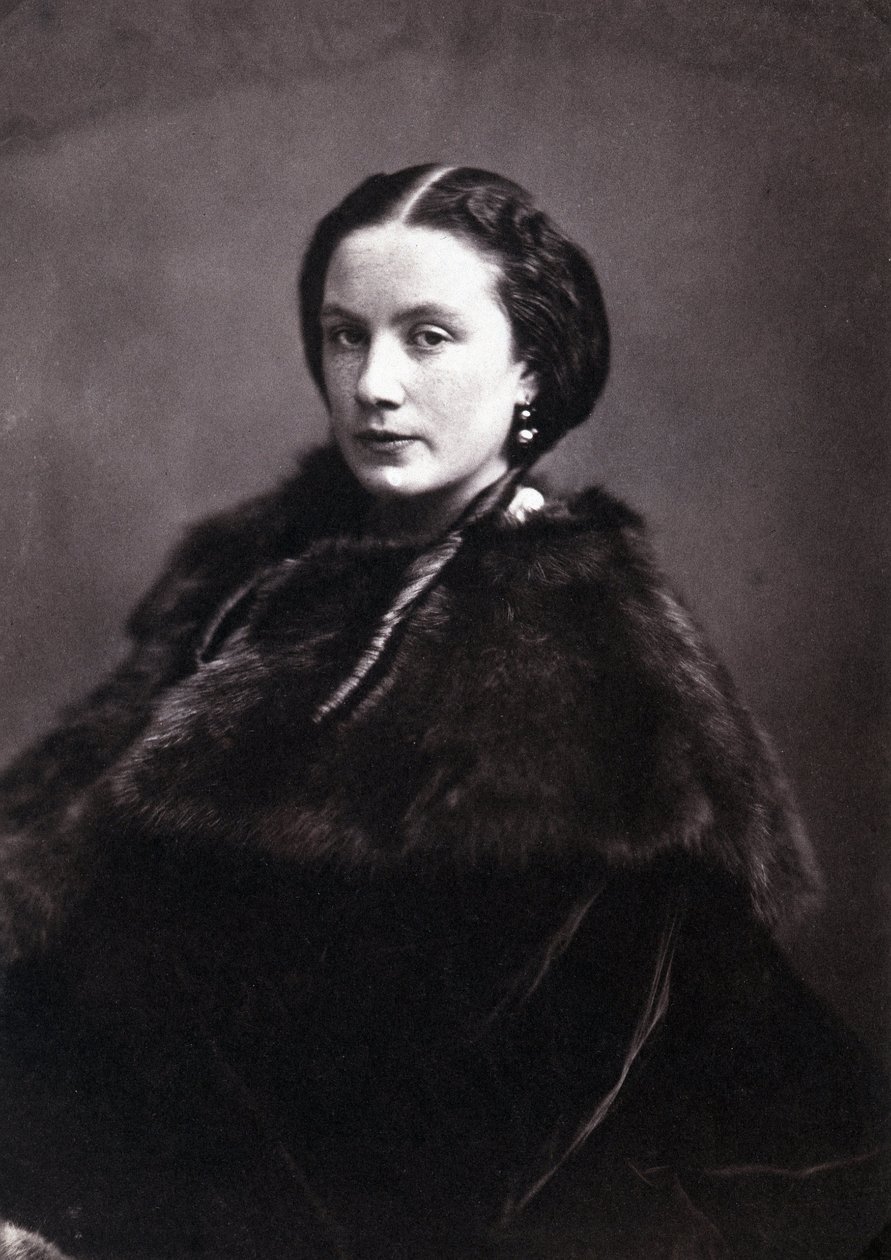 Porträtt av Madame Pichat. Porträtt av en chic kvinna som bär engelska spännen med en päls. Fotografi av Gaspard Felix Tournachon dit Felix Nadar (1820-1910) av Nadar