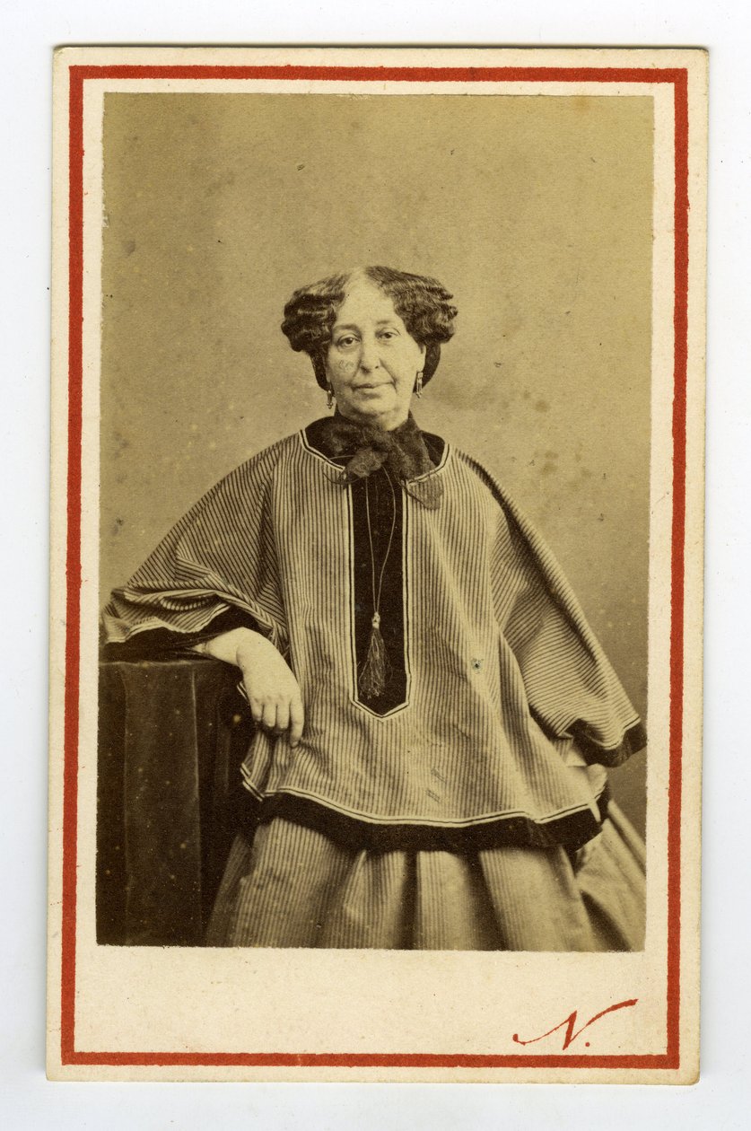 Porträtt av författaren George Sand (1804-1876) (Aurore Dupin), friherrinnan Dudevant. Visitkort av Nadar