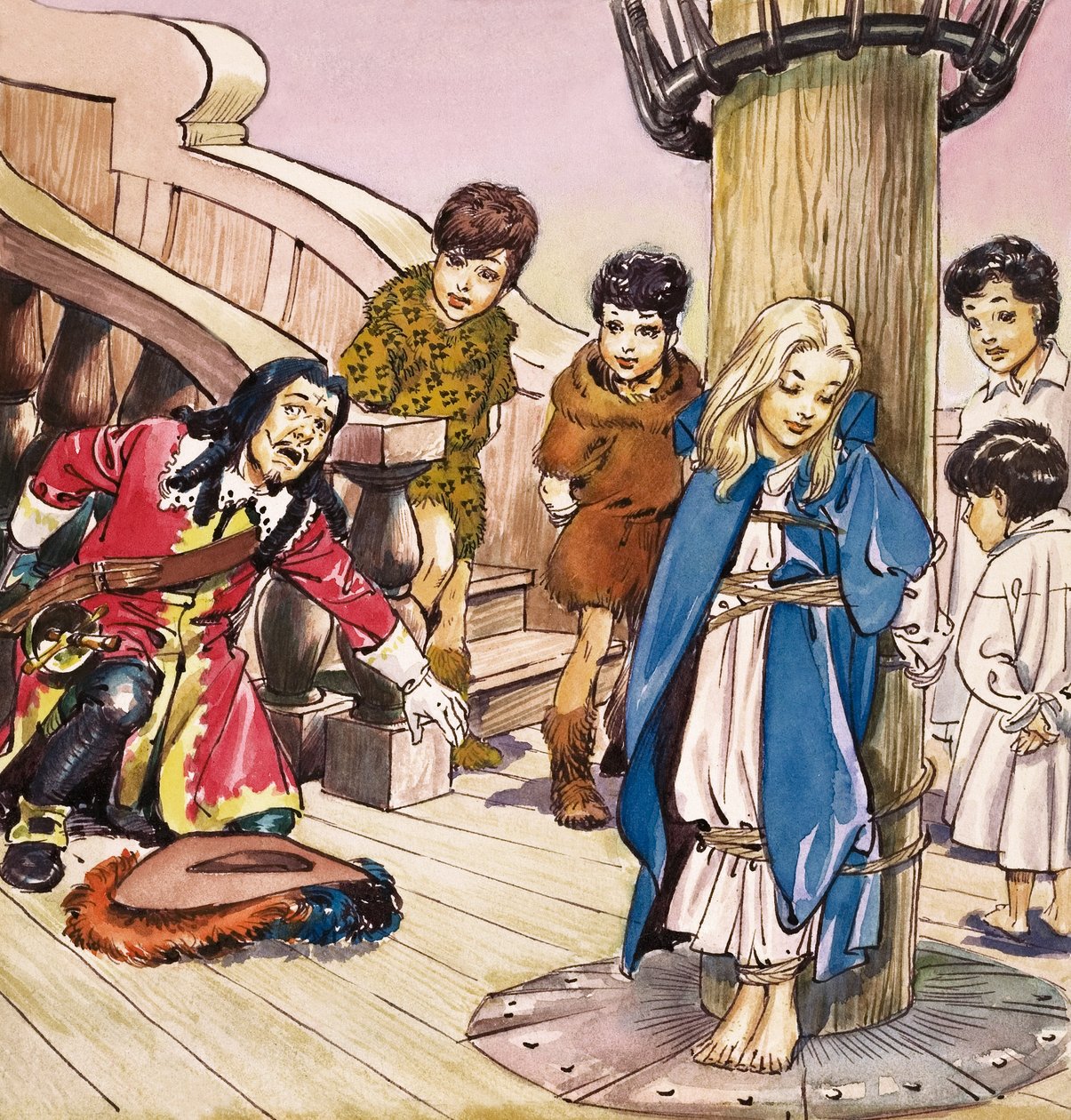 Wendy fastbunden i masten, illustration ur "Peter Pan" av J.M. Barrie (gouache på papper) av Nadir Quinto