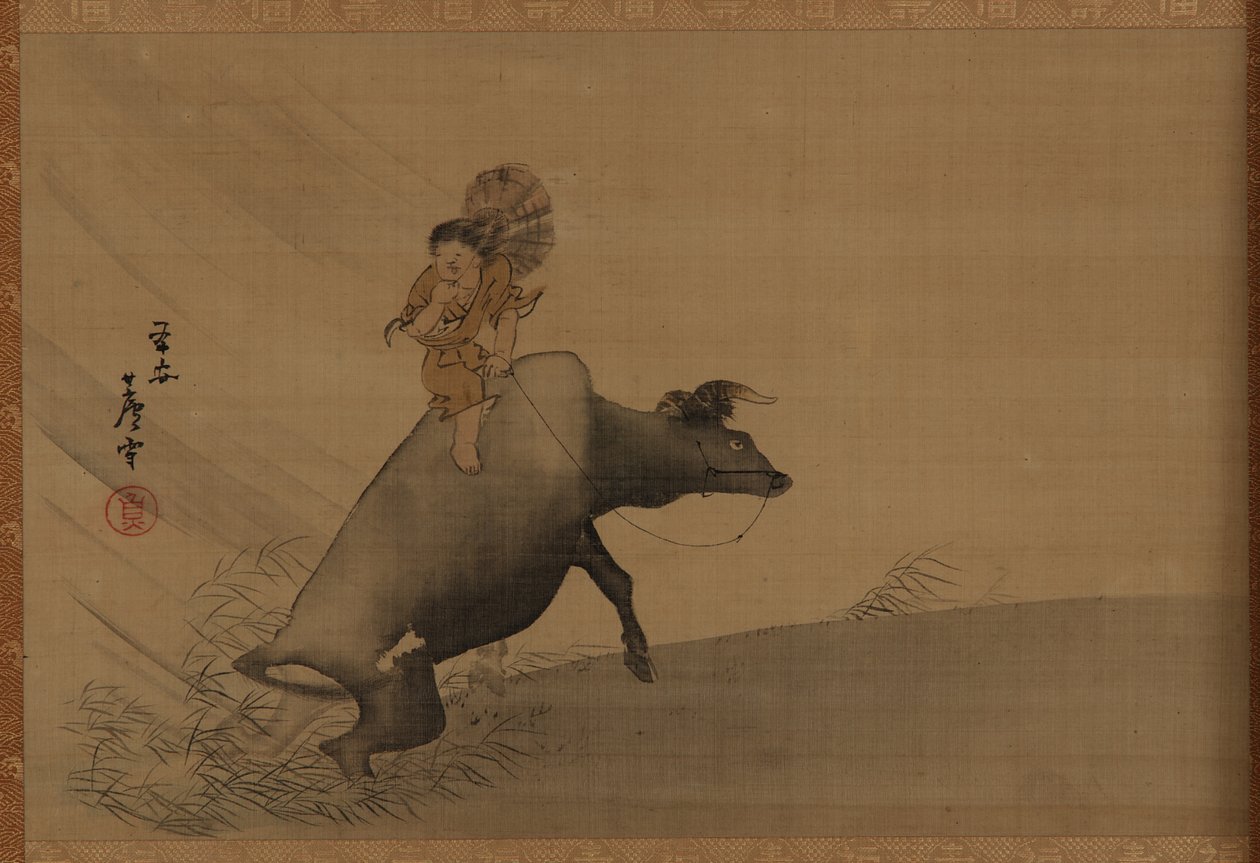 Herdboy på en vattenbuffel i en regnstorm, Edo-period, sent 1700-tal. av Nagasawa Rosetsu