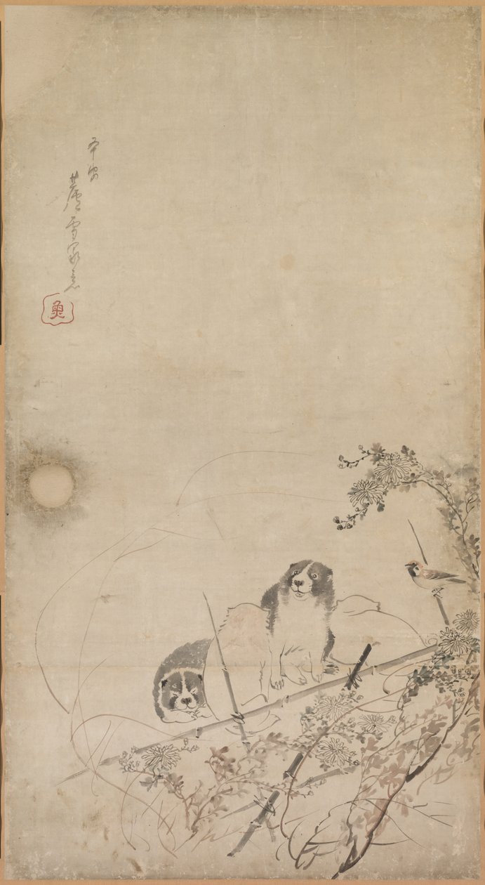 Valpar, sparvar och krysantemum, 1754-1799. av Nagasawa Rosetsu