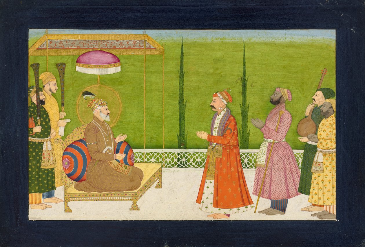 Poeten Sundar Das Before Emperor Shah Jahan, Folio från A Sundar Shringar, Ka. 1750-1760. av Nainsukh