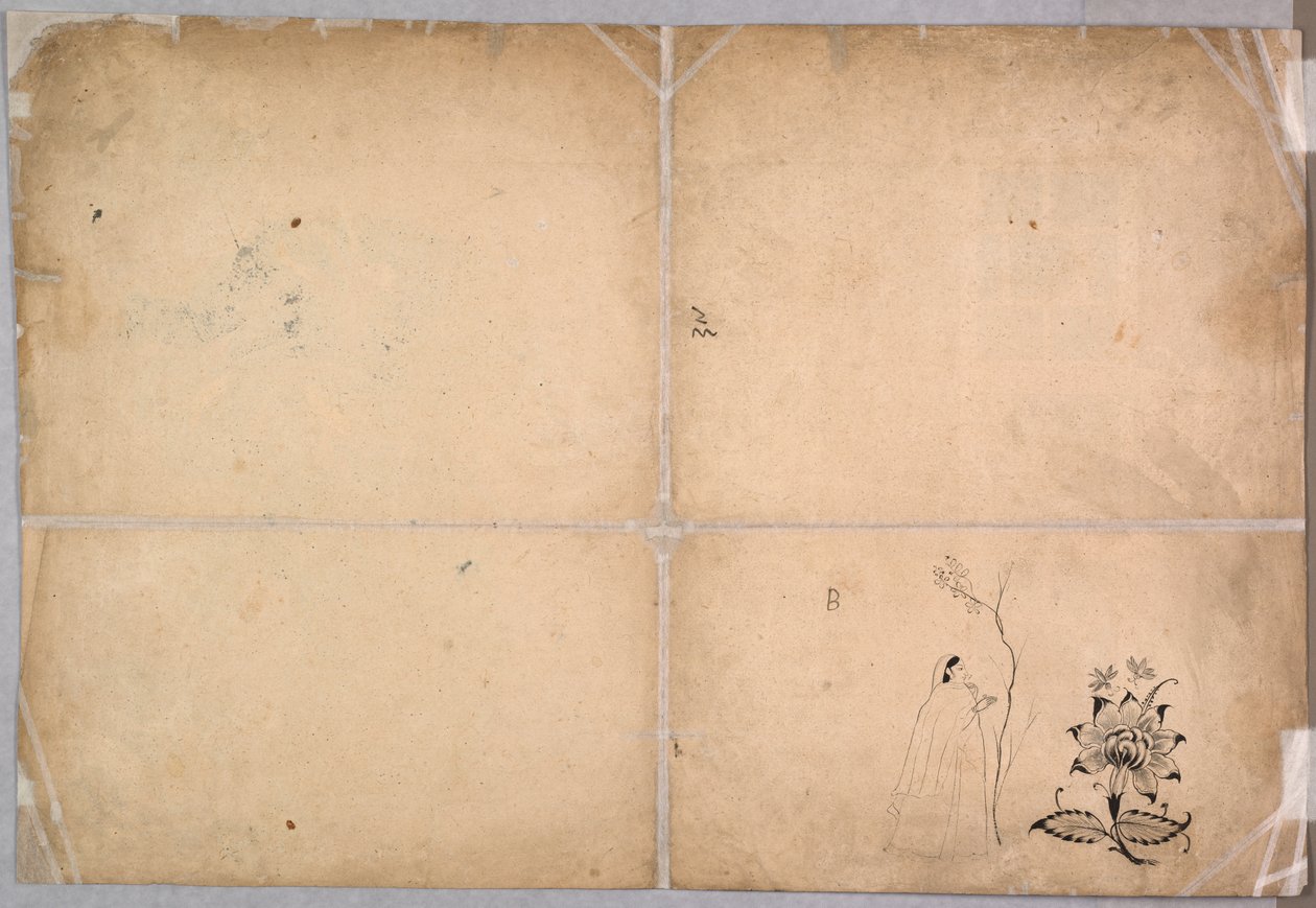 Två elefanter slåss på en innergård före Muhammad Shah, ca. 1730-40. av Nainsukh