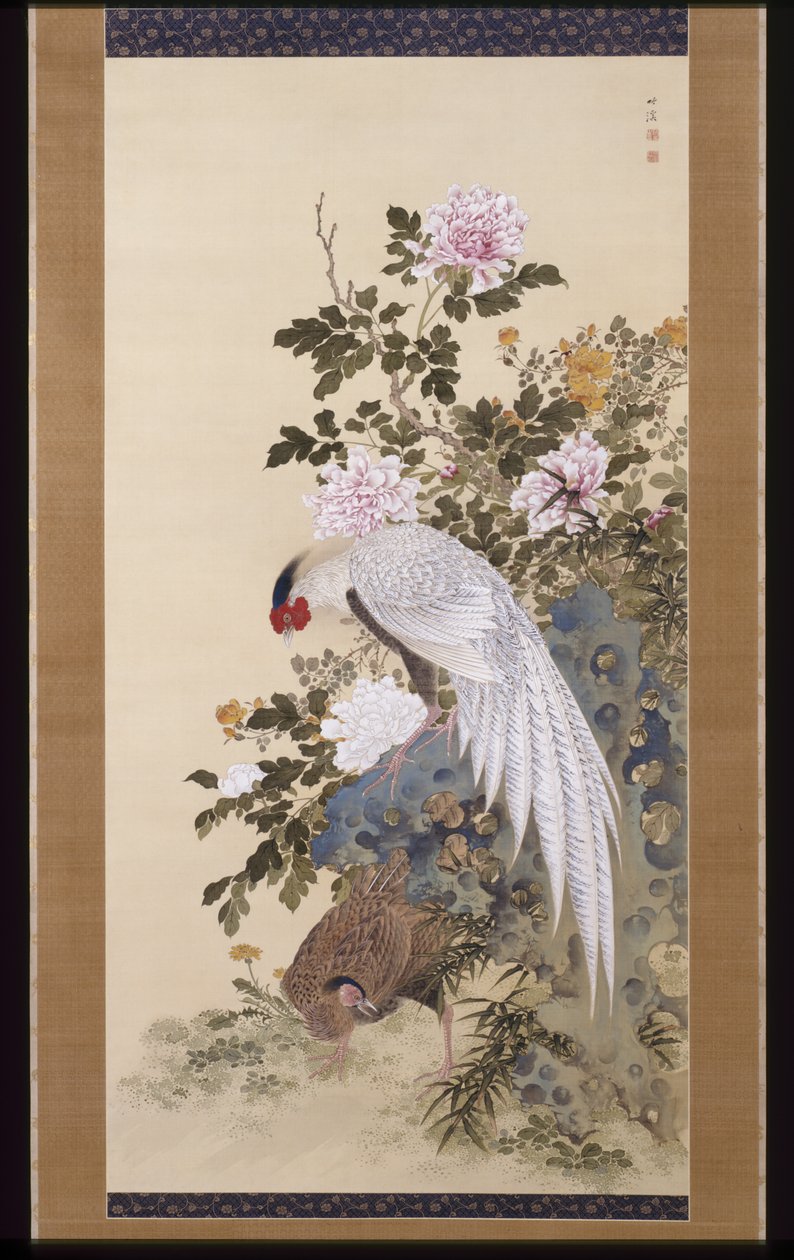 Pioner och silverfasaner (bläck och färg på siden) av Nakabayashi Chikkei