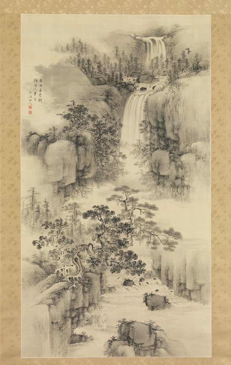 Landskap med vattenfall, 1841. av Nakabayashi Chikuto