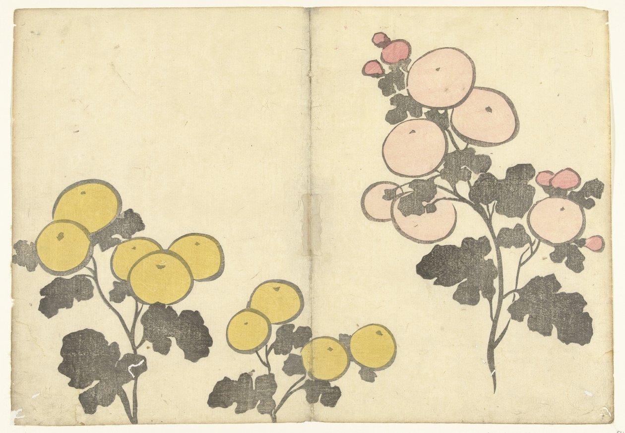 Stiliserade gula och rosa blommor Bildalbum av Korin (serietitel) Korin gafu (serietitel) av Nakamura Hochu