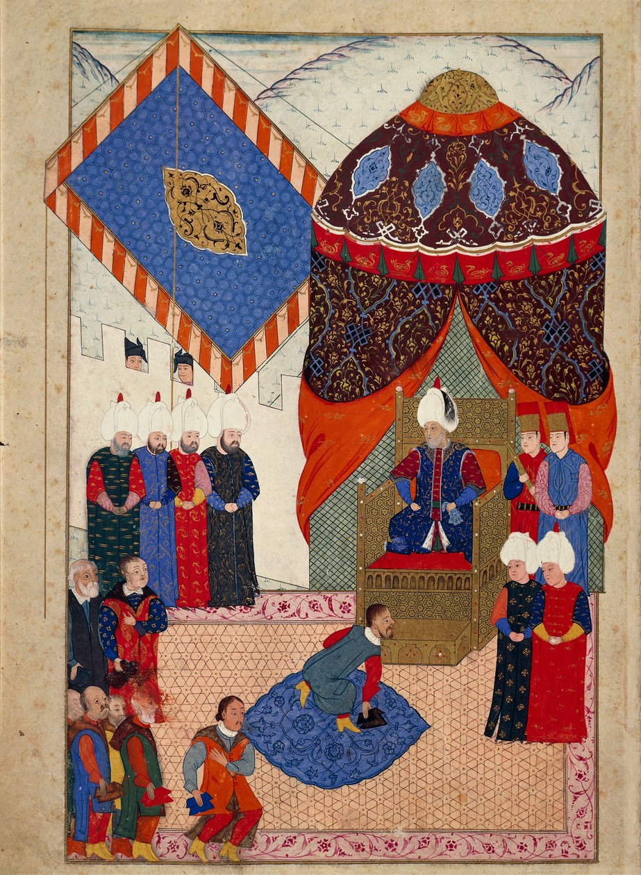 Mottagandet av den ungerske kronprinsen Zsigismond Janos av Suleyman I den 29 juni av Nakkaş Osman