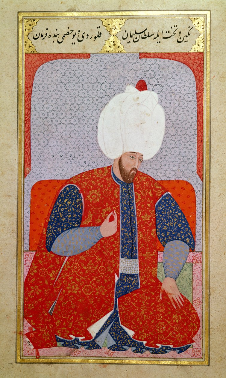 MS Hazine 1563 fol.47b Suleyman I (1495-1566) som en ung man, från Semailname, 1579 (bläck och bladguld på papper) av Nakkaş Osman