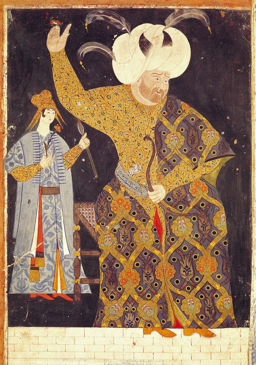 Porträtt av Sultan Selim II (1524-74) som avfyrar en pil och båge av Nakkep, called Nigari Reis Haydar