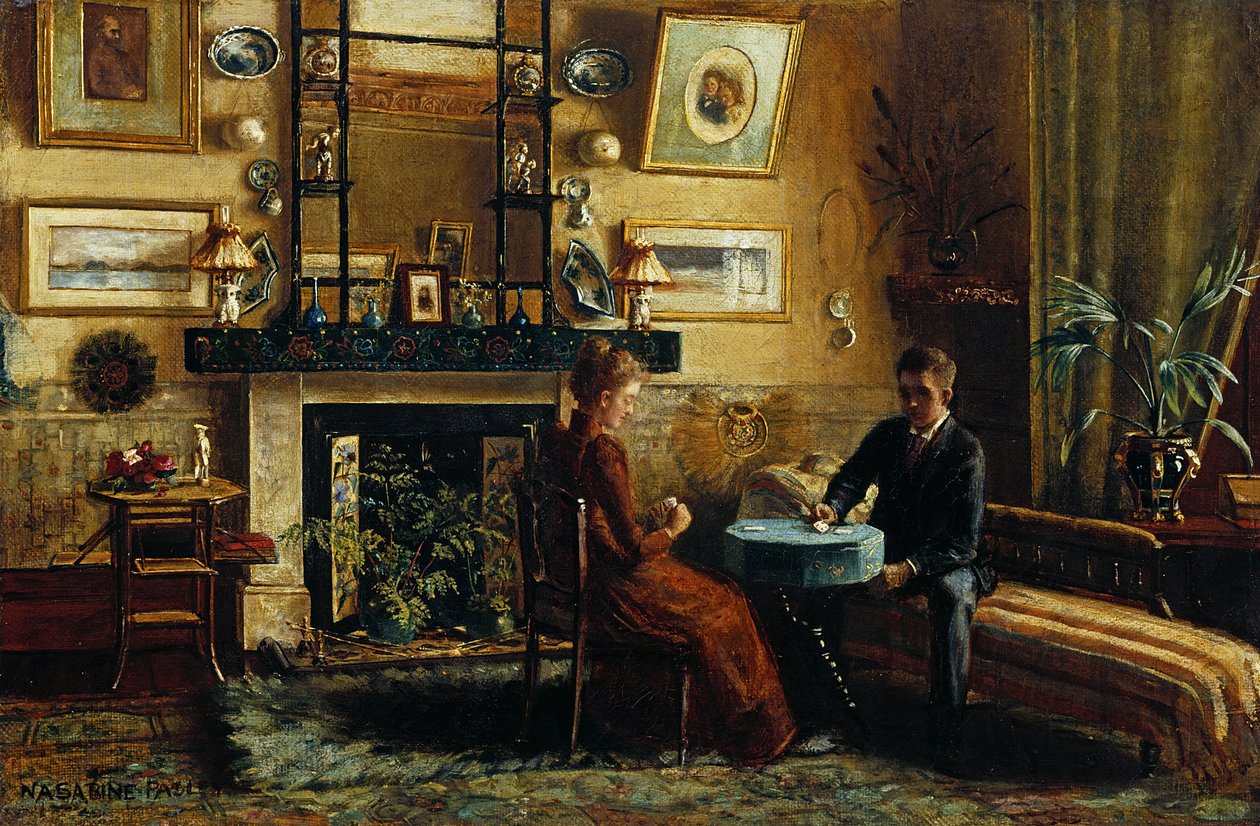 Interiör med ett par spelkort, 1887-91 av Nancy A. Sabine Pasley