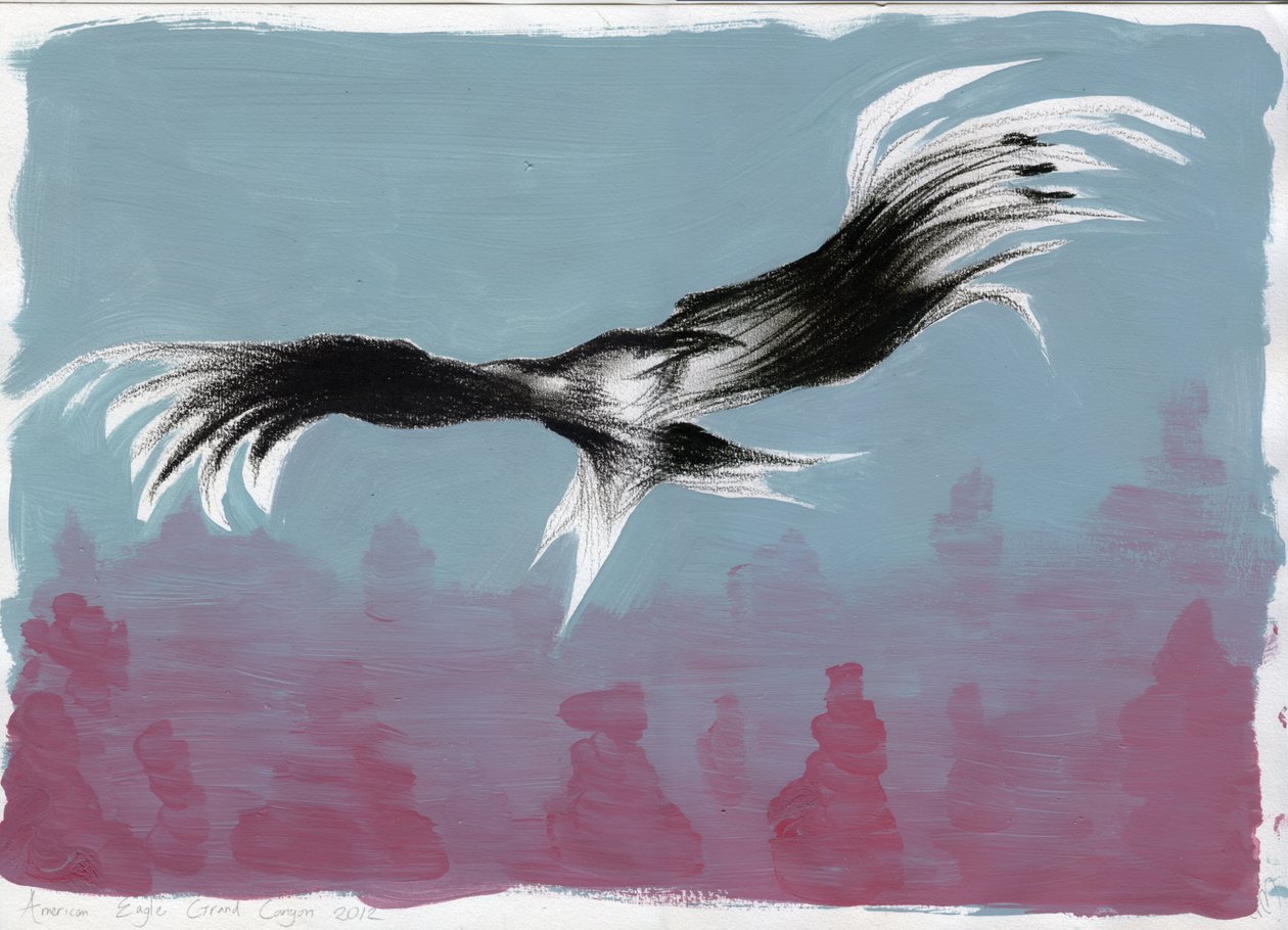 Canyon Eagle, 2014, (gouache och kol på papper) av Nancy Moniz Charalambous