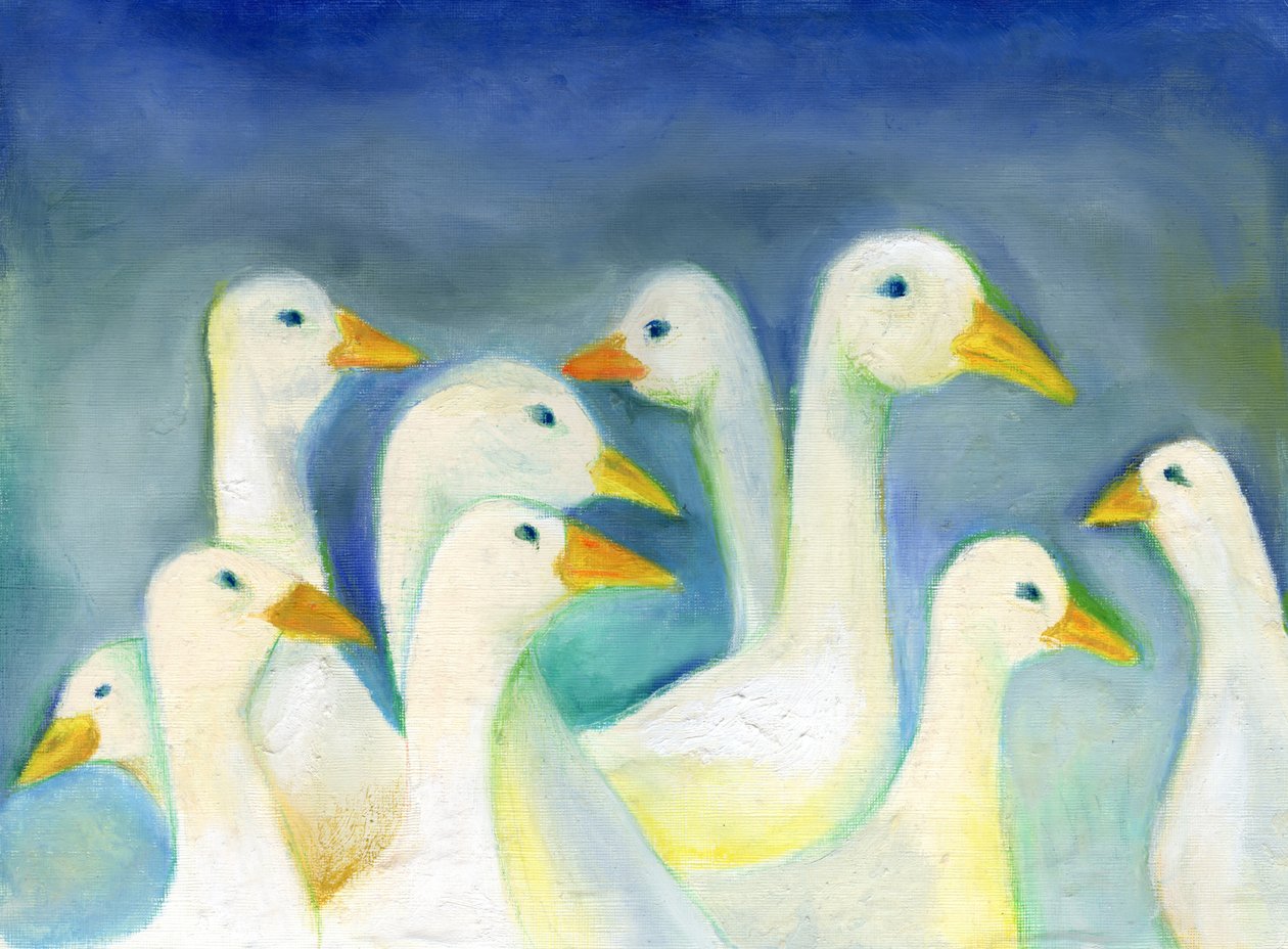 Gaggle, 2012 (oljepastell på papper) av Nancy Moniz Charalambous