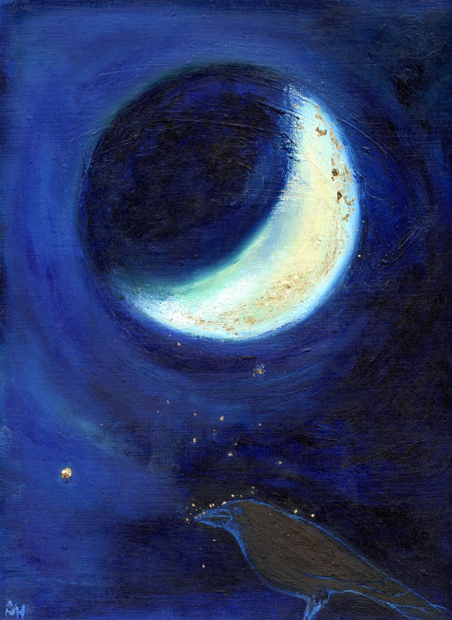 July Moon, 2014, (olja och bladguld på kartong) av Nancy Moniz Charalambous