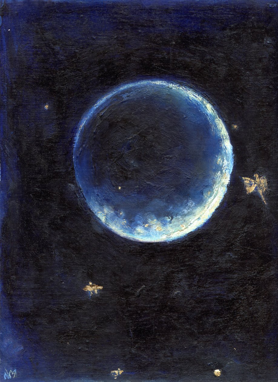 Little Lune, 2014, (olja och bladguld på kartong) av Nancy Moniz Charalambous